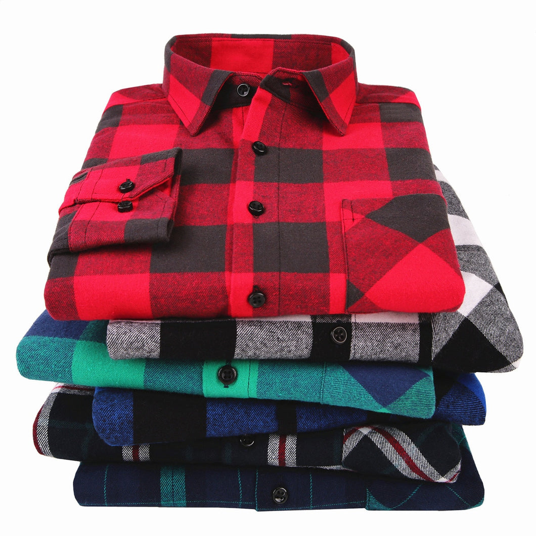 100% Cotton Flannel Men's Plaid Shirt Slim Fit